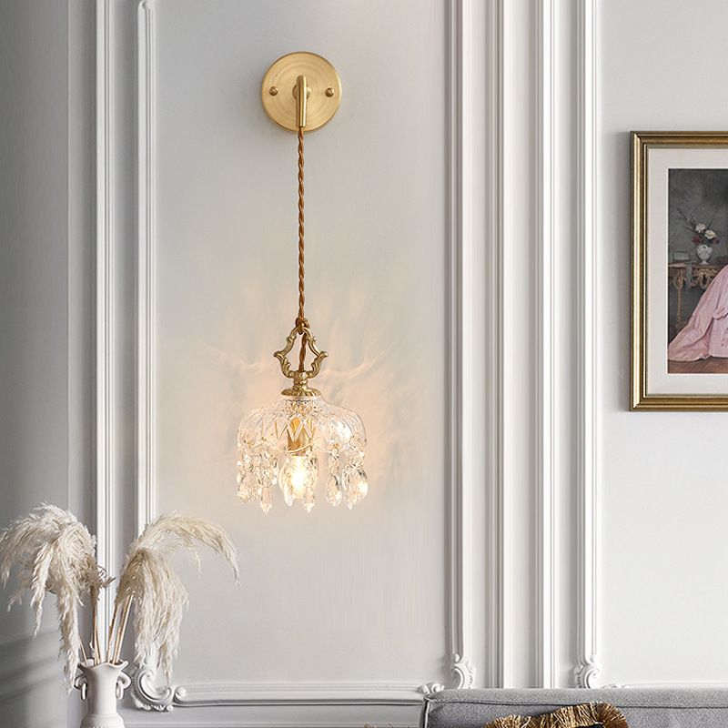 1-Light Wall Lamp Crystal Wall Mount Lamp with Glass Shade for Living Room