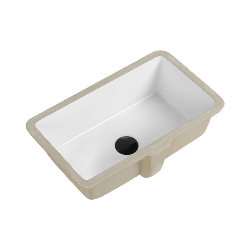 Rectangular Bathroom Sink in White with Overflow Porcelain Undermount Sink