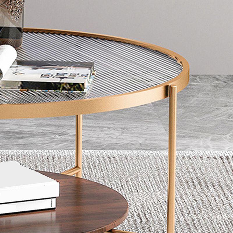 Round 4 Legs Coffee Table 2-Tier Cocktail Table with Wood Accents