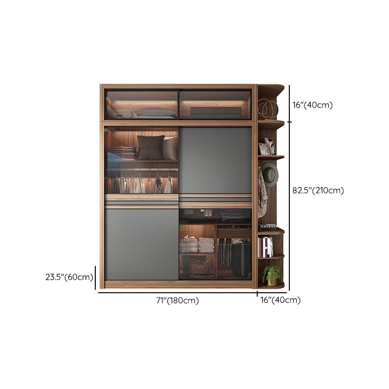Brown and Gray Storage Cabinet Modern Sliding Door Cabinet with Drawers