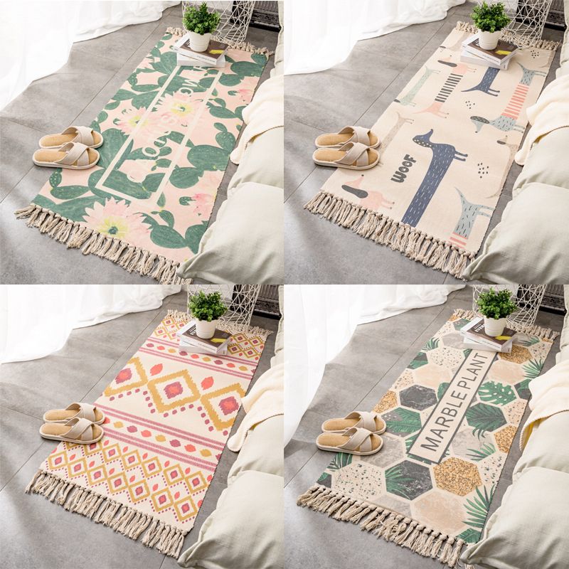 Tapis rétro multi-couleurs relaxant Machine de tapis à motifs de coton Machine intérieure lavable avec gland pour décor