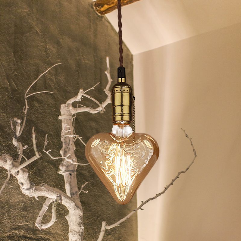 Iluminación de forma de corazón industrial lámpara colgante colgante de vidrio ámbar de 1 luces en latón