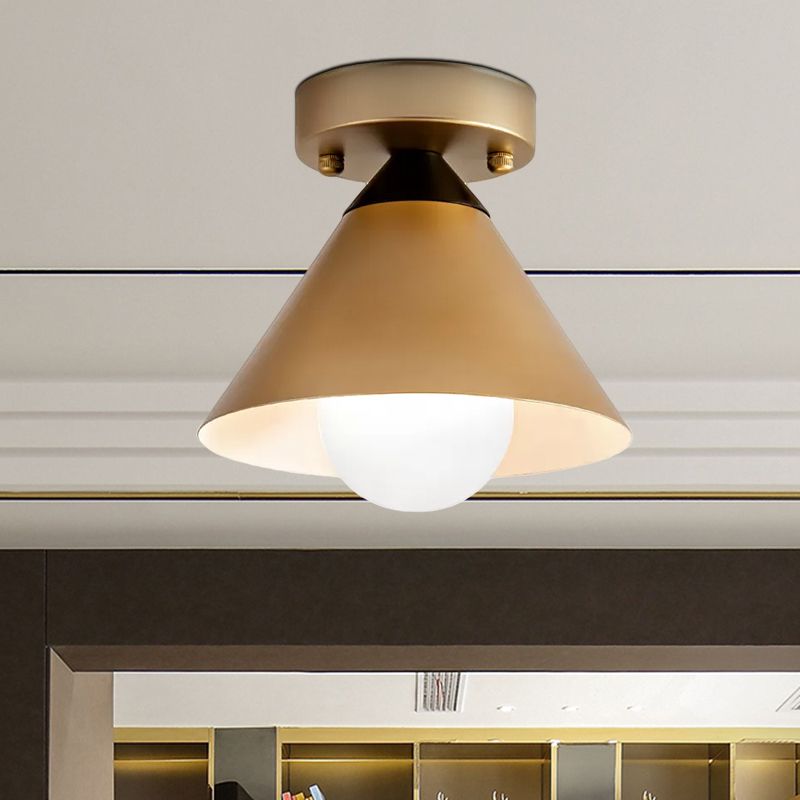 1 Head Golden Ceiling Flush Mount Light with Cone Metal Shade Minimalist Flushmount Ceiling Lamp for Kitchen