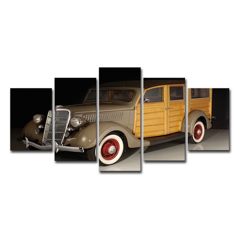 Gelber Ford-Oldtimer-Leinwand-Mehrteiler, zeitgenössische Wohnzimmer-Wandkunst-Dekoration