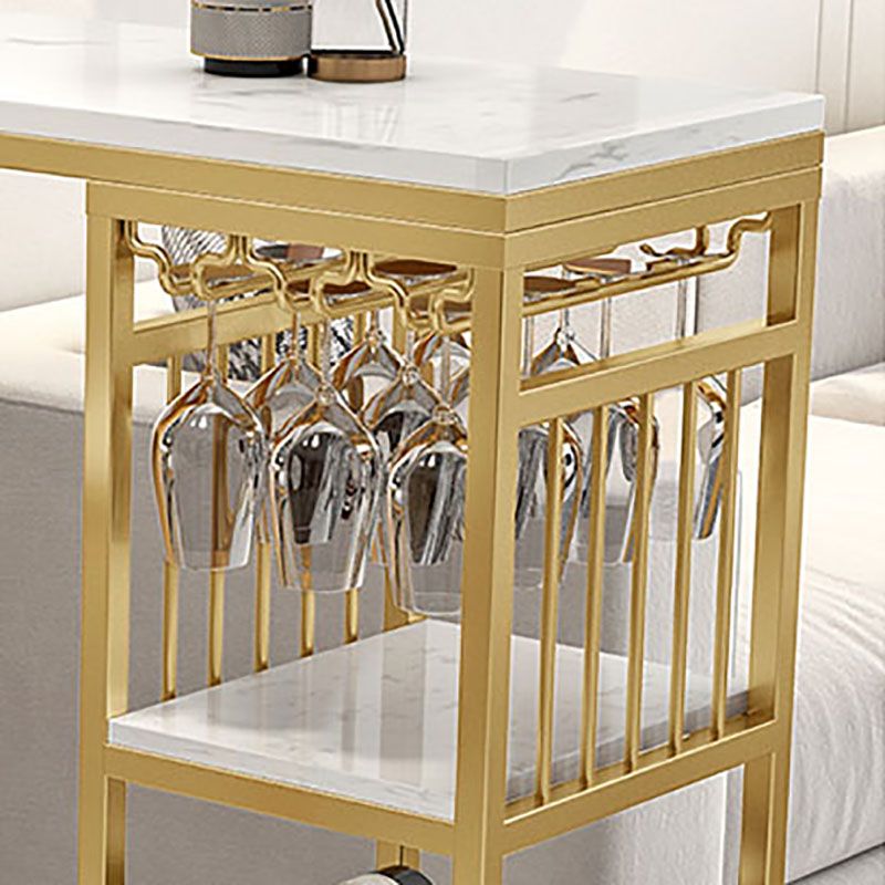 Glam White Marble Bar Dining Table Iron Double Pedestal Bistro Table with Shelve