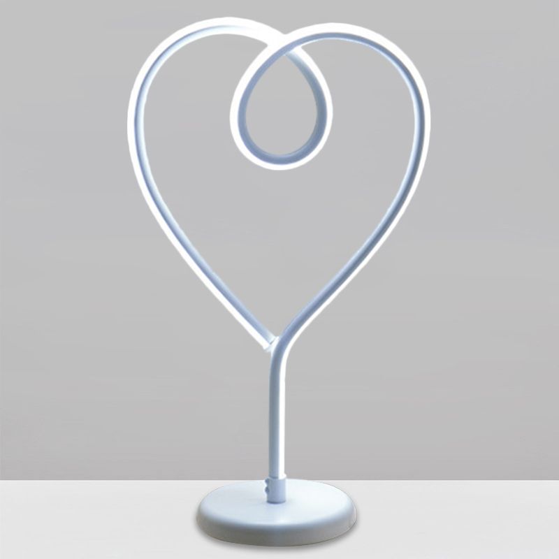 Loving Heart Night Lighting Simple Metal White/Gold LED Desk Lamp with Round Pedestal in Warm/White Light for Bedroom