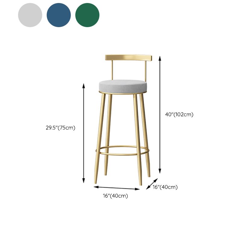 Glam Armless Backrest Counter Stool Iron Bar Stool with Pedal and Cushion for Cafe