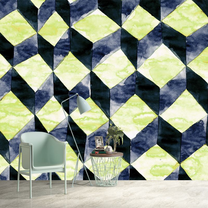 Huge Matrix Cubes Wallpaper Mural Yellow Non-Woven Wall Covering, Washable, Custom Printed