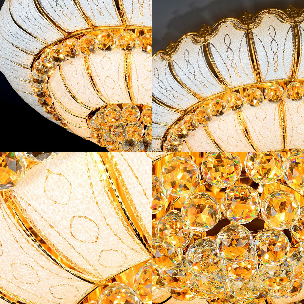 10/19 Lights K9 Crystal Flush Mount Light with Glass Round Shade Modern Flush Ceiling Lamp in Gold, 18"/23.5" Wide