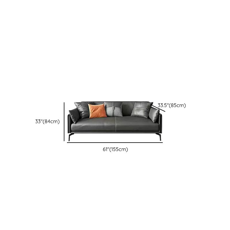 Gray Leather Sofa with Four Legs Contemporary Living Room Seating