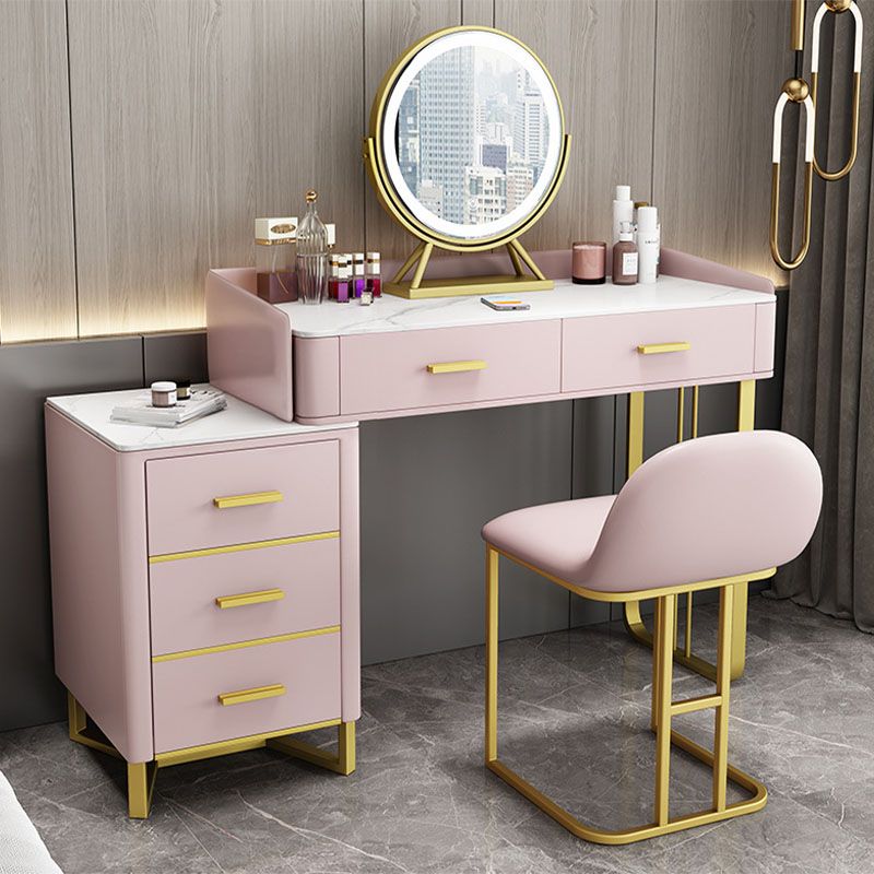 Glam Make-up Vanity With 5 Storage Drawers and Golden Base for Bedroom