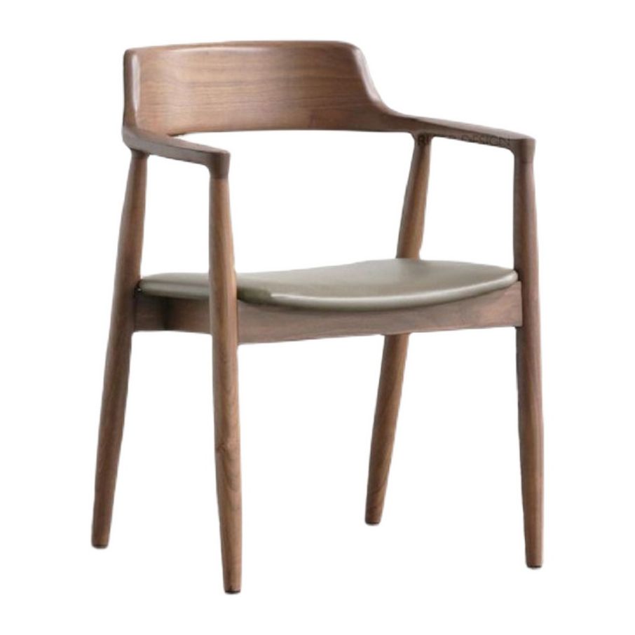 Chaise de salle à manger contemporaine avec accoudoirs ouverts de 20 po de large et 4 pieds en bois pour un usage domestique