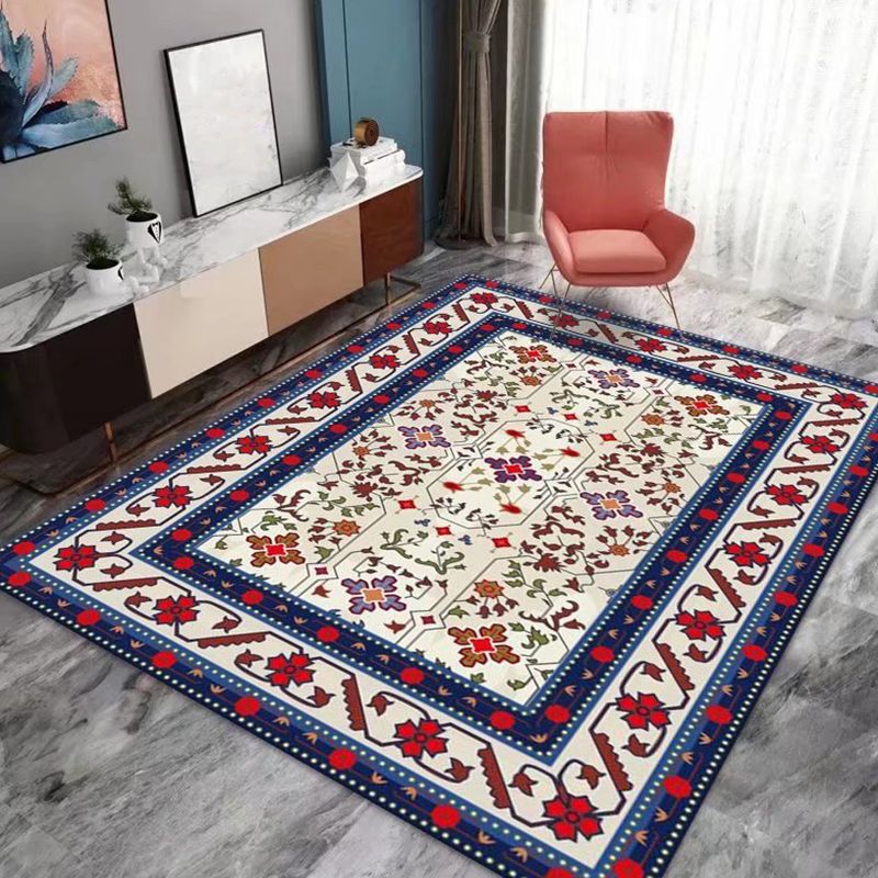 Dark Red Bohemia Carpet Polyester Graphic Carpet Washable Carpet for Drawing Room