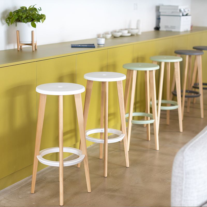 Contemporary Simple Wood Counter Stools Circular Seats Indoor Bar Stool
