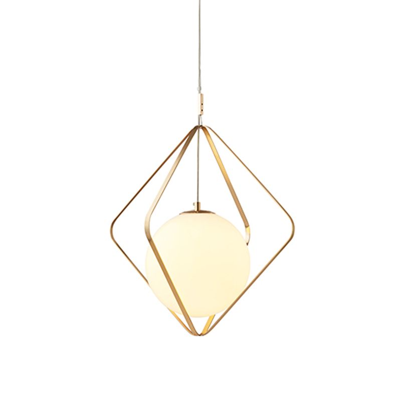 Gold Caged suspendu suspension minimaliste 1 tête à la tête en métal Éclairage vers le bas pour chambre, 10,5 "/ 16" W