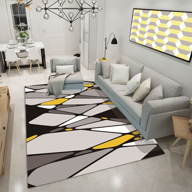 Modern Indoor Rug Geometric Patchwork Area Rug Polyester Non-Slip Carpet for Living Room