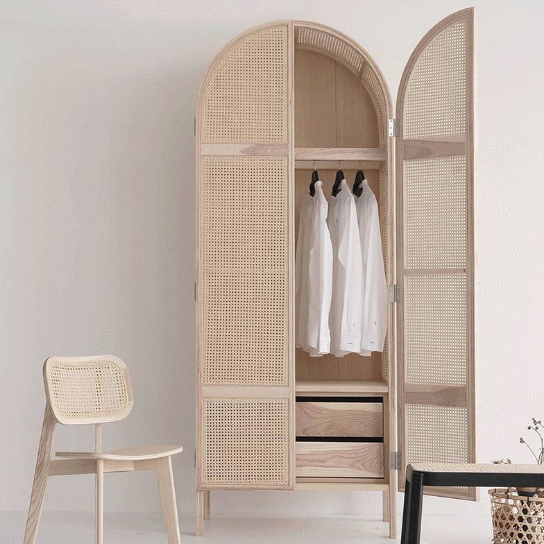 Freestanding Solid Wood Wardrobe Modern Wardrobe Armoire with Legs