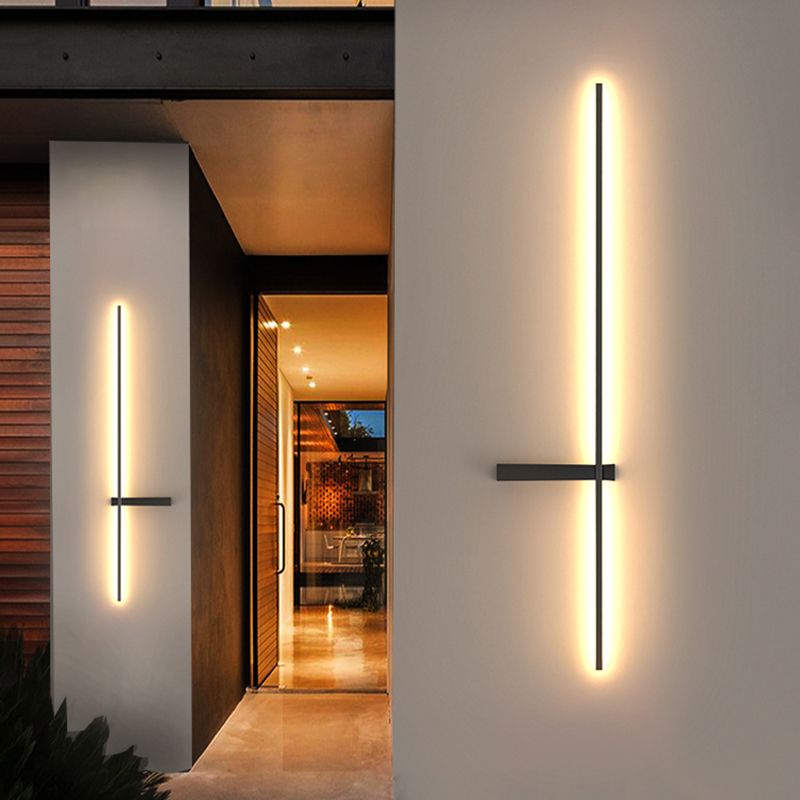 Luz de pared de aluminio moderna Maledina de pared LED recta minimalista en negro para al aire libre