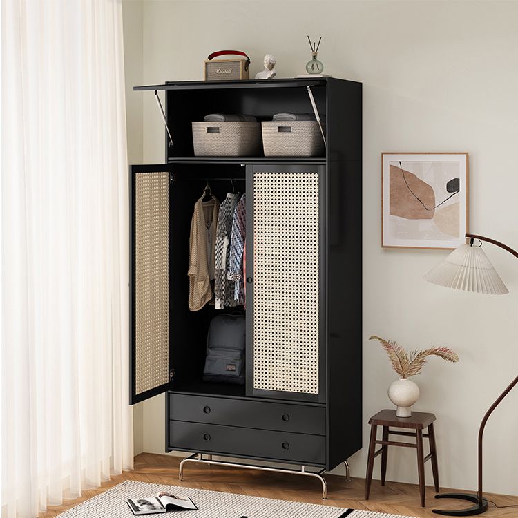 Black Solid Wood Wardrobe Modern Freestanding Wardrobe with Legs