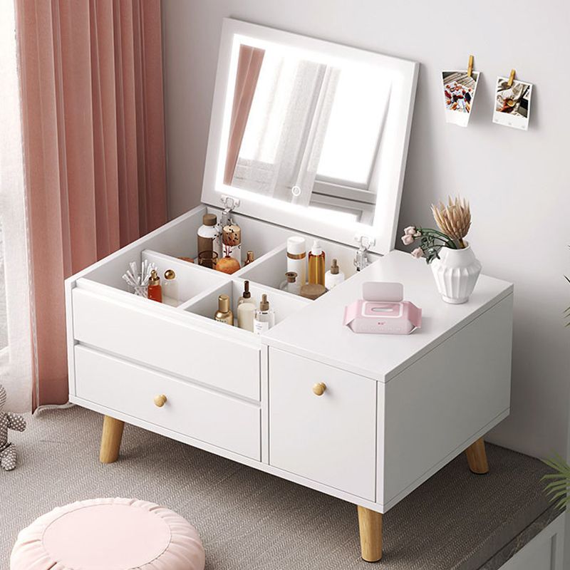 Contemporary Natural Bedroom Solid Wood Mirror With Drawer Makeup Vanity Set