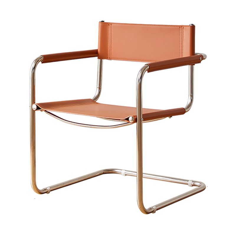 Modern Dining Accent Chair Faux Leather and Metal Dining Arm Chair