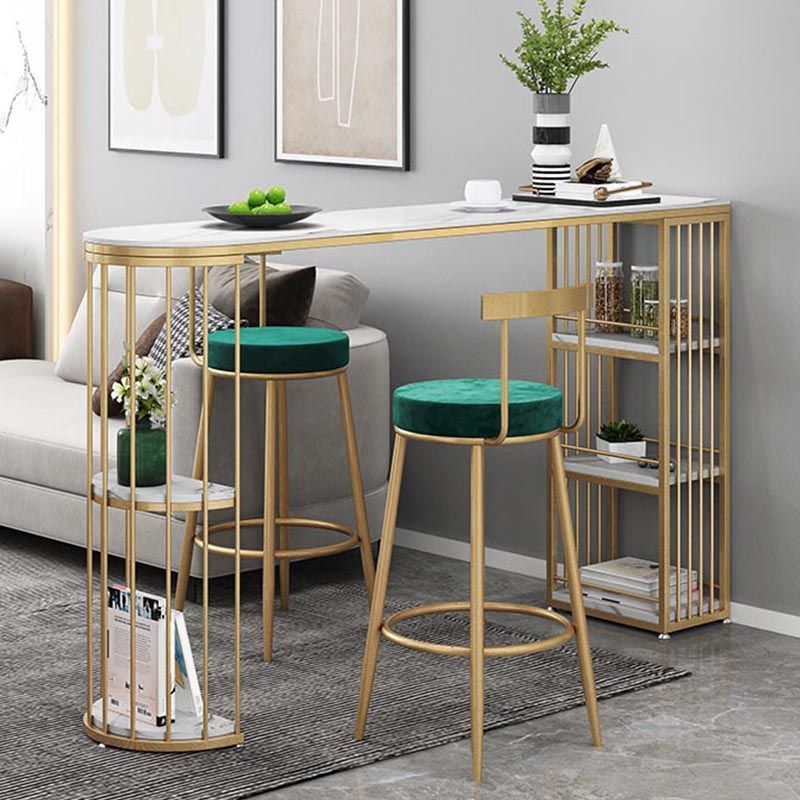 Contemporary Bar Table Stone Pub Table with Shelf for Living Room