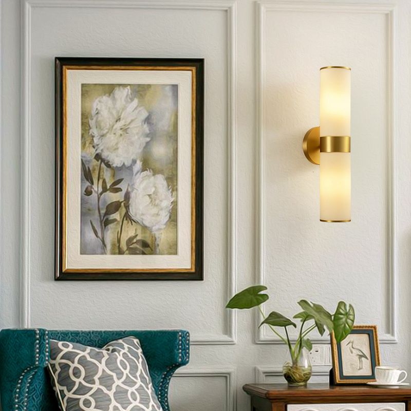 Vintage Simplicity Cylinder Vanity Sconce Lights Milk Glass Wall Mount Light Fixture for Bathroom