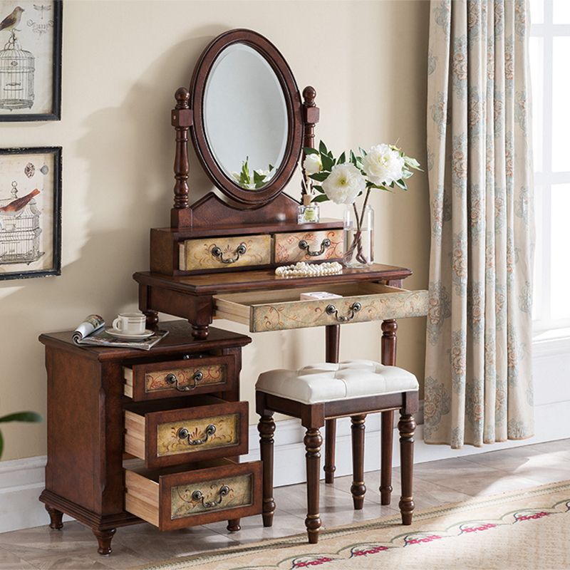 Victorian Makeup Vanity Table with Drawers and Stool for Bedroom