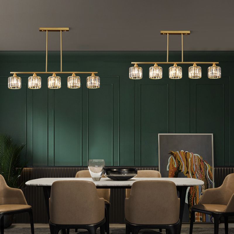 Modern Style Linear Shape Island Lights Crystal 3/5/6 Lights Pendant Light in Gold