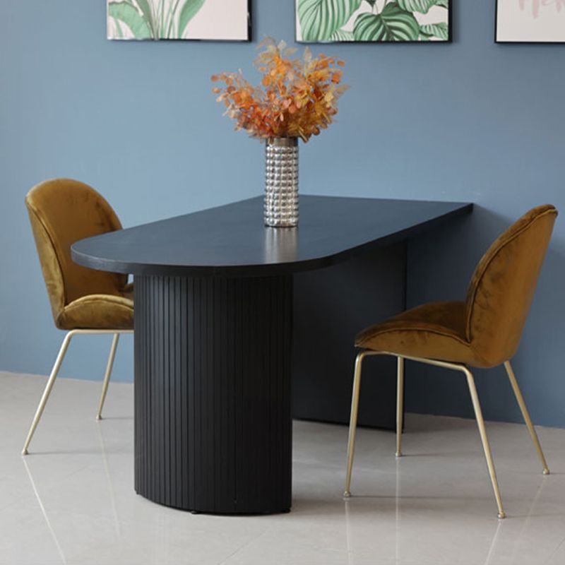 Free Form Double Pedestal Modern Dining Table Black Fixed Table of Wood