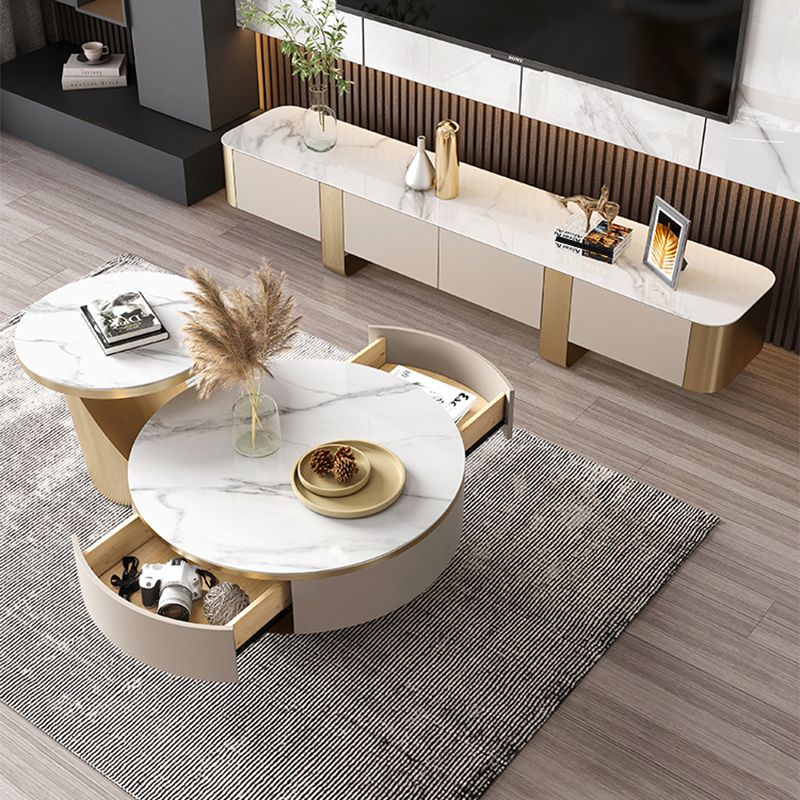 Pedestal Coffee Table Set Slate Round Coffee Table for Living Room