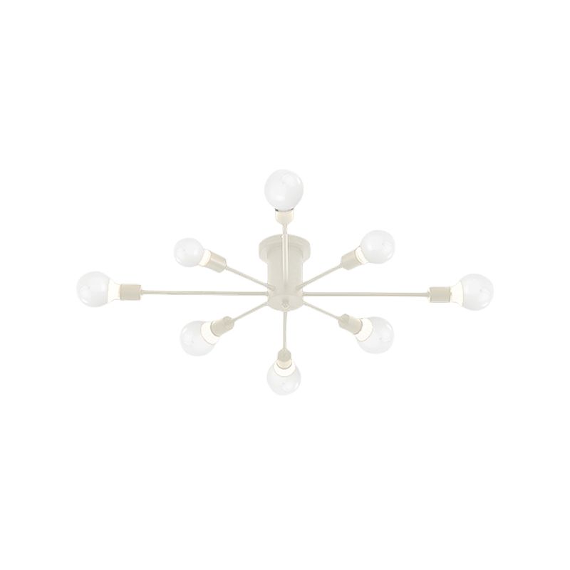 6/8 Heads Ceiling Light Fixture with Exposed Bulb Metal Retro Style Bedroom Semi Flush Mount Lighting in Black/White