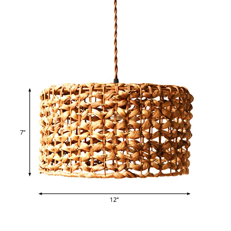 Accensione a ciondolo marrone Accensione tradizionale Rattan 1 Bulbo Kit lampada sospesa per sala da pranzo