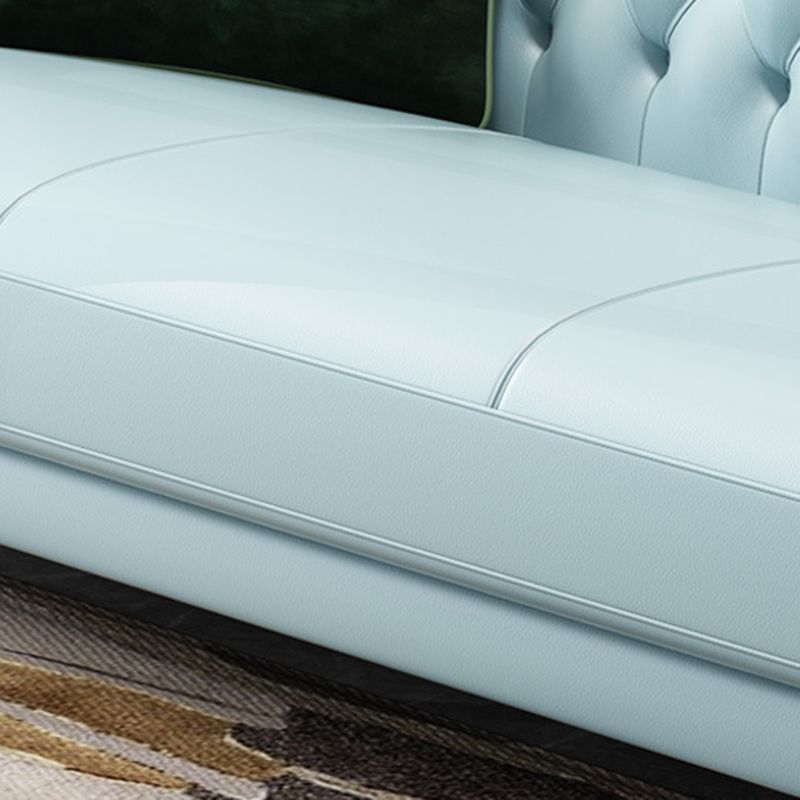 Contemporary Tufted Back Chesterfield Settee Genuine Leather Rolled Arm Sofa