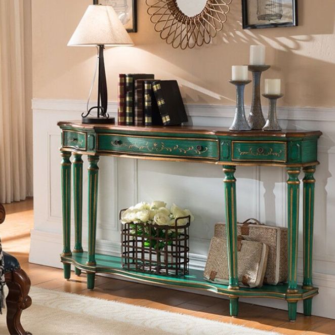 Victoria Wood Accent Table Free Form Sofa Console Table for Hall