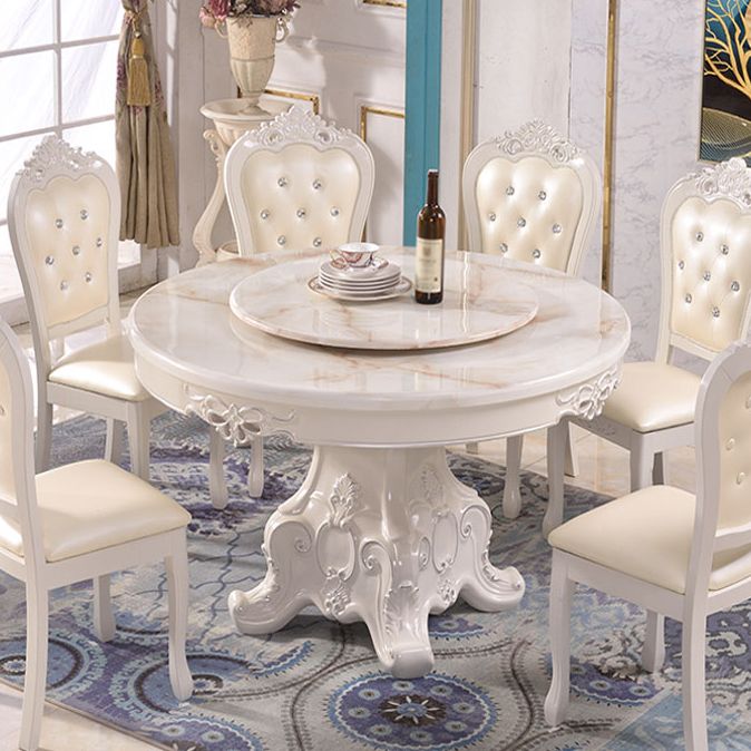 Stone Top Dining Table Round Dining Table with Wood Pedestal Base