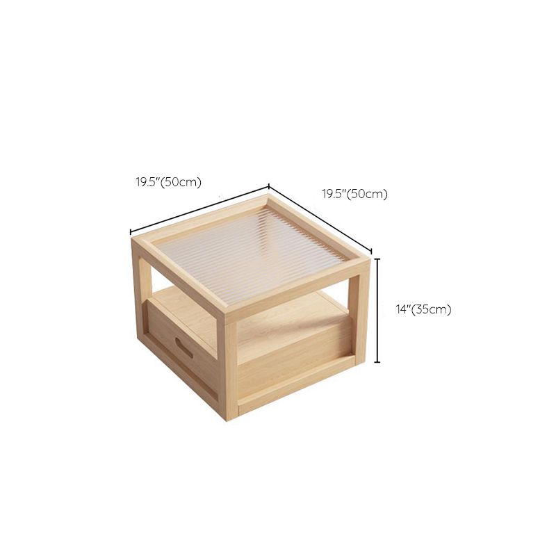 Contemporary Rectangle Coffee Table with Glass Top and Pine Wood Base