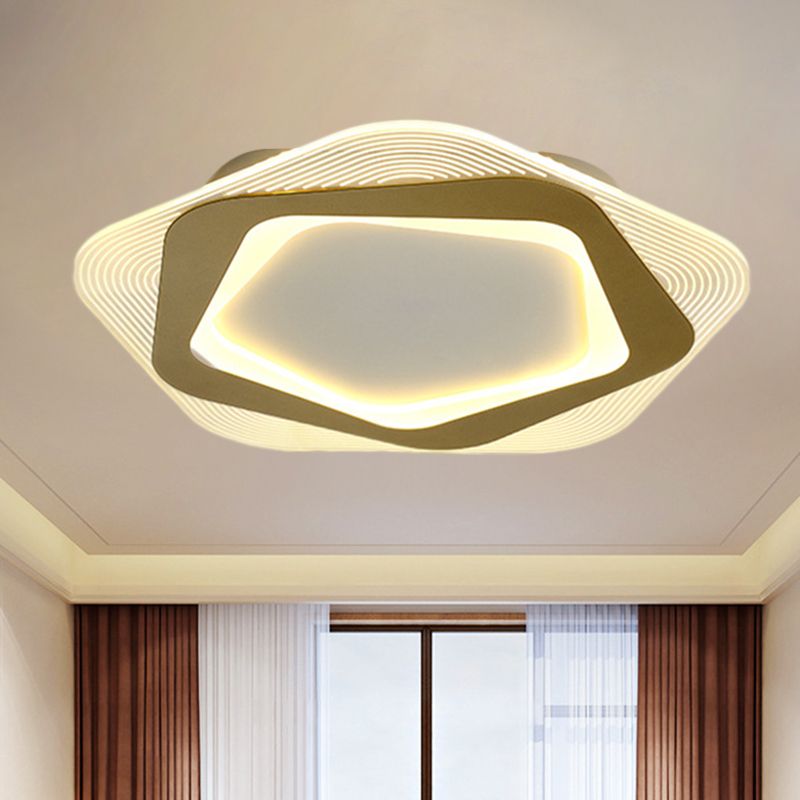 Metal Hexagon/Pentagon Flush Mount Modernism 18"/21.5" Width LED Flushmount Ceiling Light in Gold for Parlour