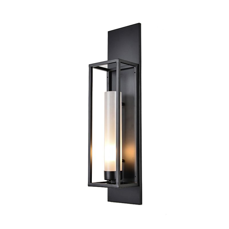 Black Rectangular Wall Lampy Modernisme Style 1 Éclairage d'applications en métal de bulbe avec nuance en verre cylindrique