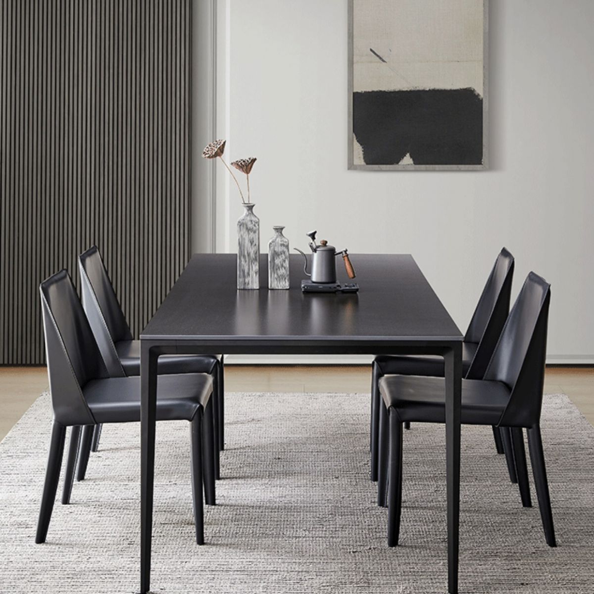 Modern 1/4/5/7 Pieces Furniture Sintered Stone Dining Set in Black