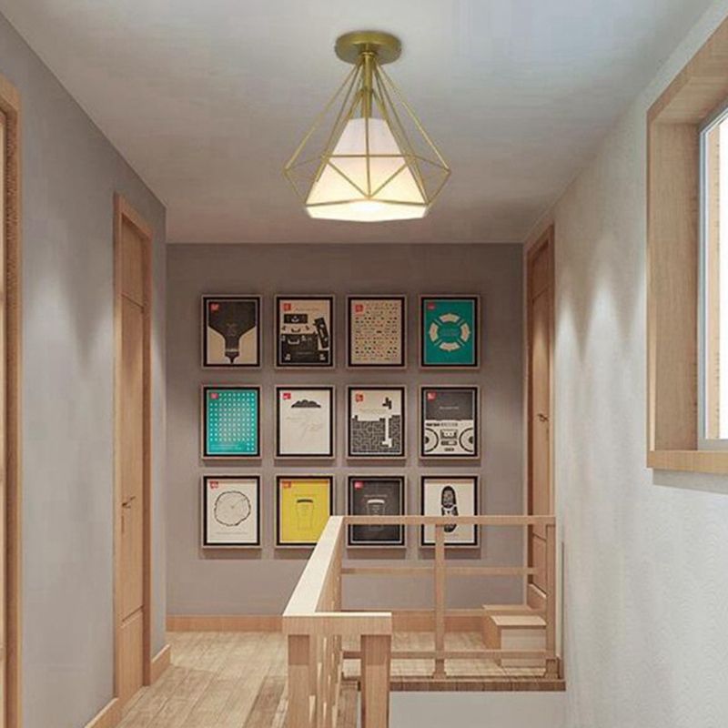 Diamond Cage Semi Flush Mount Lighting Retro Industrial Style Plafond Metal Plafond Mount Lights for Halway