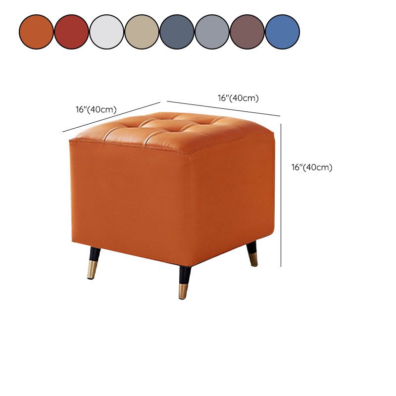 Glam Pouf Ottoman Genuine Leather Upholstered Tufted Square Ottoman with Metal Legs