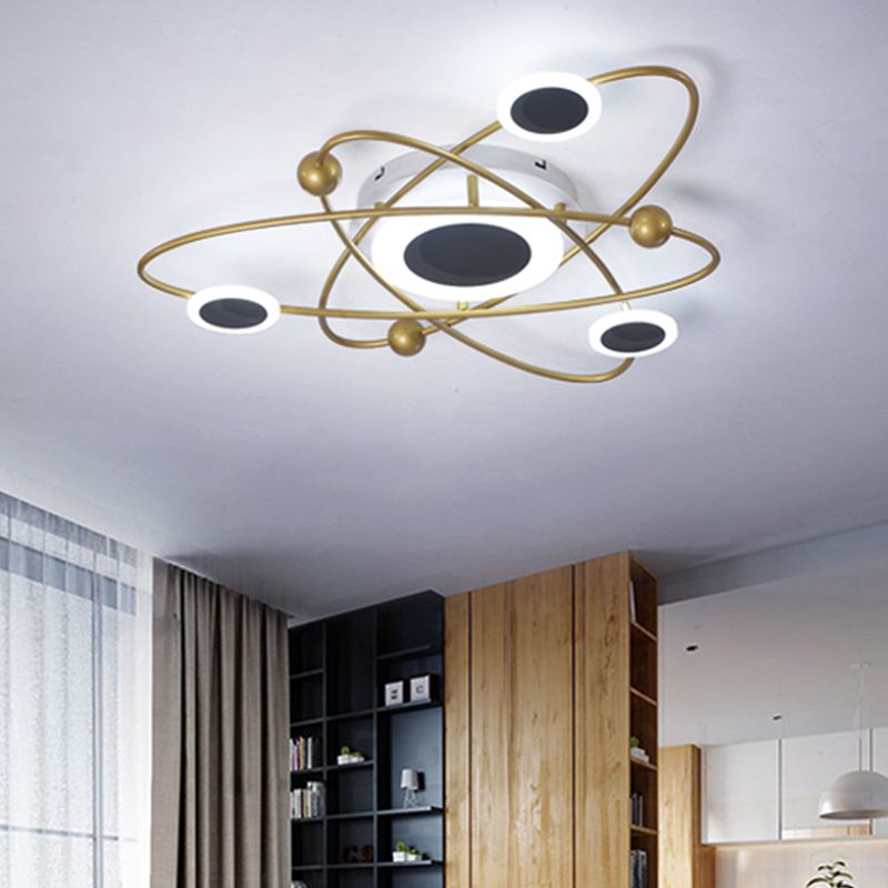 Metallisch 3-Oval Ring Bündig Mount Ceiling Licht Zeitgenössische LED Gold Flushmount in Warm/White Light for Living Room