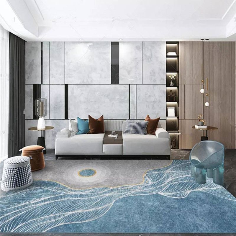 Yellow Geometric Print Area Rug Modern Polyester Area Carpet Non-Slip Backing Rug for Living Room