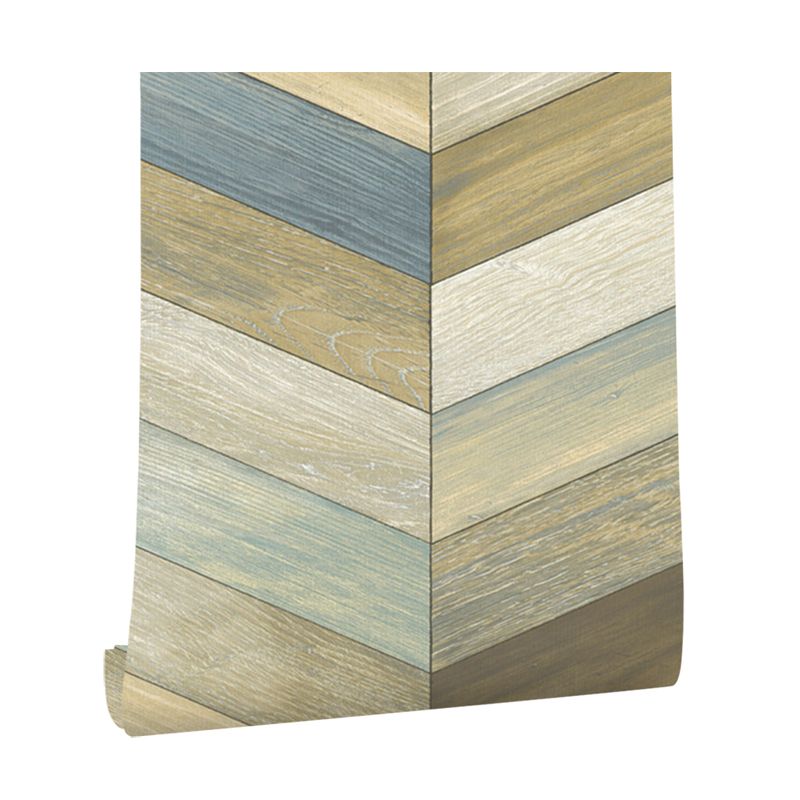 Chevron Wood Effect Wallpaper Rural Stain-Proof Living Room Wall Decor, 57.1-sq ft