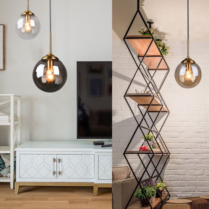 Luces colgantes de sombra esférica de vidrio estilo moderno 1 cabezal colgante de montaje colgante para la cama