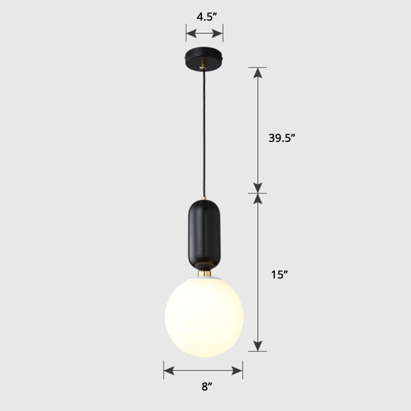 Milky Glass Ball Suspension Lamp Simplicity 1-Bulb Pendant Lighting Fixture for Living Room