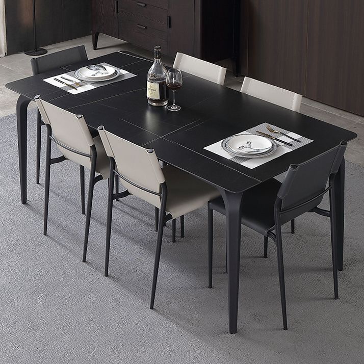 Contemporary Rectangle Dining Table Sintered Stone Dining Table with 4 Black Legs