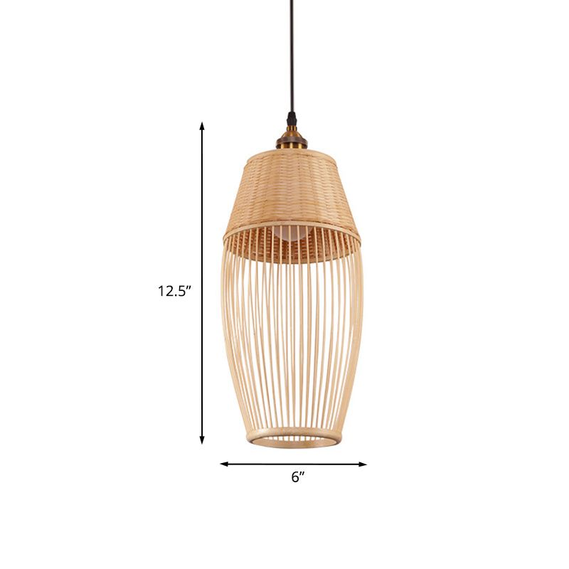Rattan de bambú Oval Luz Asian Style 1 Lámpara de techo colgante de luz en beige