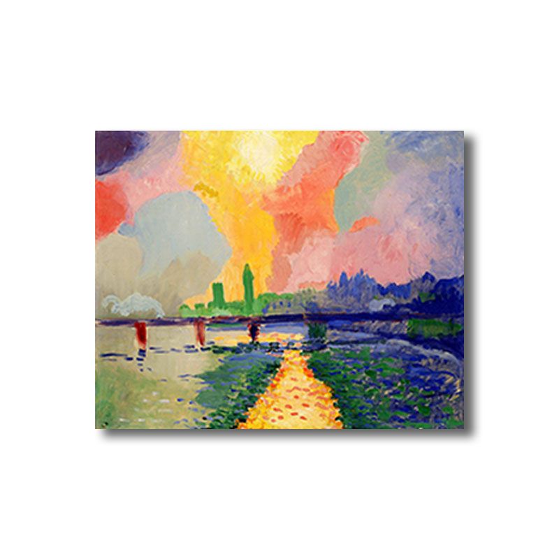 Scenery Canvas Wall Art Modern Stunning Charing Cross Bridge with Sunset Glow Painting in Pink